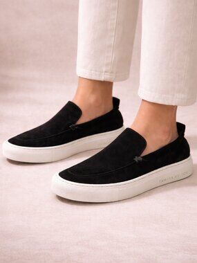 Tamara Mellon Black Suede Slip-On Sneakers Italy Luxury EU 39